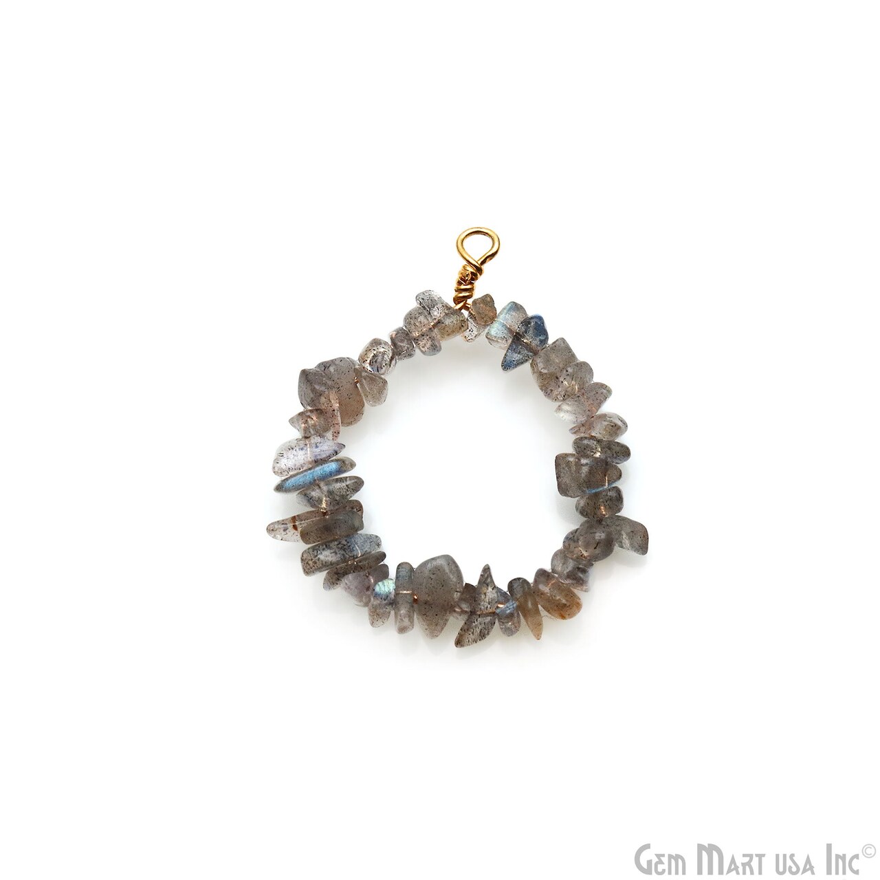 Gemstone Chip Hoop, 33x26mm Round, Gold Wire Wrapped Uncut Beads Jewelry, Nugget Pendant Charm, GemMartUSA (50550)